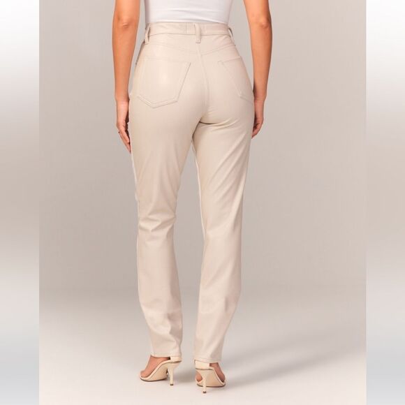 Abercrombie and Fitch Cream and Leather 90s Straight Leg Pants size 23 000 - Picture 2 of 8